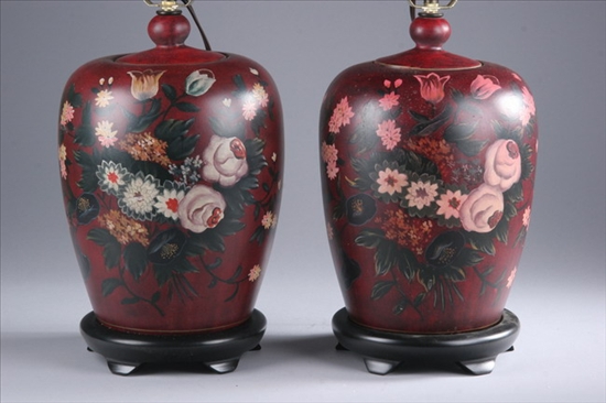 Appraisal: PAIR CHINESE FAMILLE ROSE PORCELAIN JARS AND COVERS Floral decoration