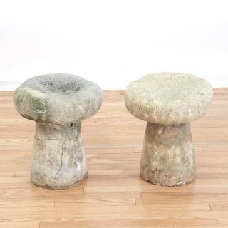 Appraisal: Pair cast stone mushroom form stools Pair cast stone mushroom