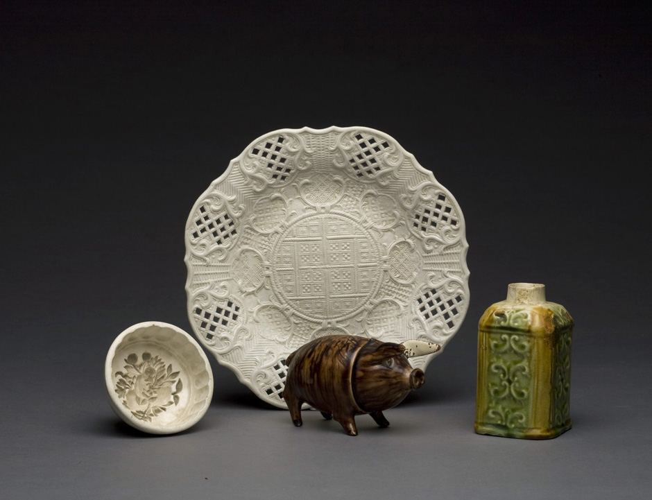 Appraisal: STAFFORDSHIRE SALTGLAZE PIERCED DISH CIRCA Together with an English creamware