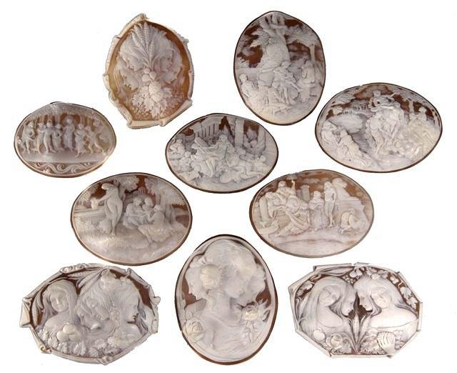 Appraisal: A COLLECTION OF TEN ITALIAN SHELL CAMEOS of shaped oval