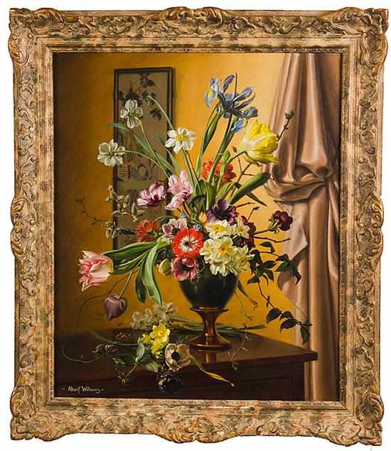 Appraisal: Albert Williams England b STILL LIFE WITH BOUQUET oil on