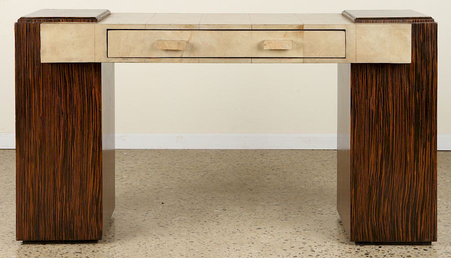 Appraisal: ART DECO MACASSAR PARCHMENT CONSOLE TABLE An Art Deco style