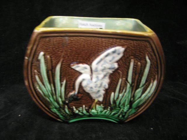 Appraisal: Majolica Vase stork cattail decor