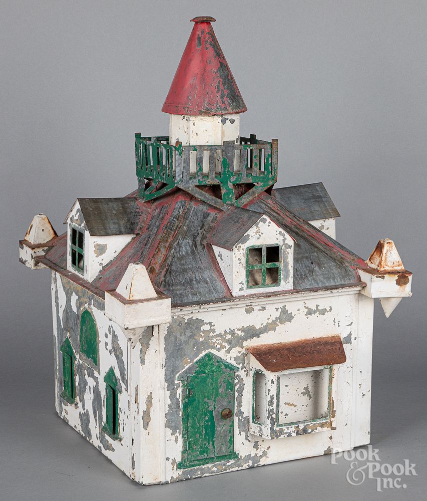 Appraisal: Painted zinc birdhouse early th c Painted zinc birdhouse early