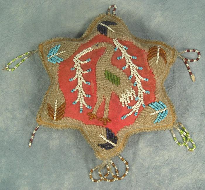 Appraisal: Beaded Iroquois Native American whimsey star pillow with bird x