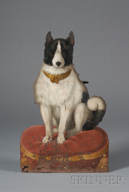 Appraisal: Victorian Painted Tin Dog-form Cane Stand th century depicting a