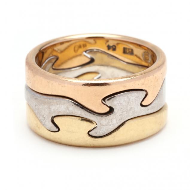 Appraisal: Tri-Color Gold Interlocking Puzzle Ring Nina Koppel for Georg Jensen