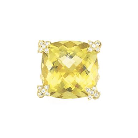 Appraisal: Gold Lemon Quartz and Diamond Ring Estimate -