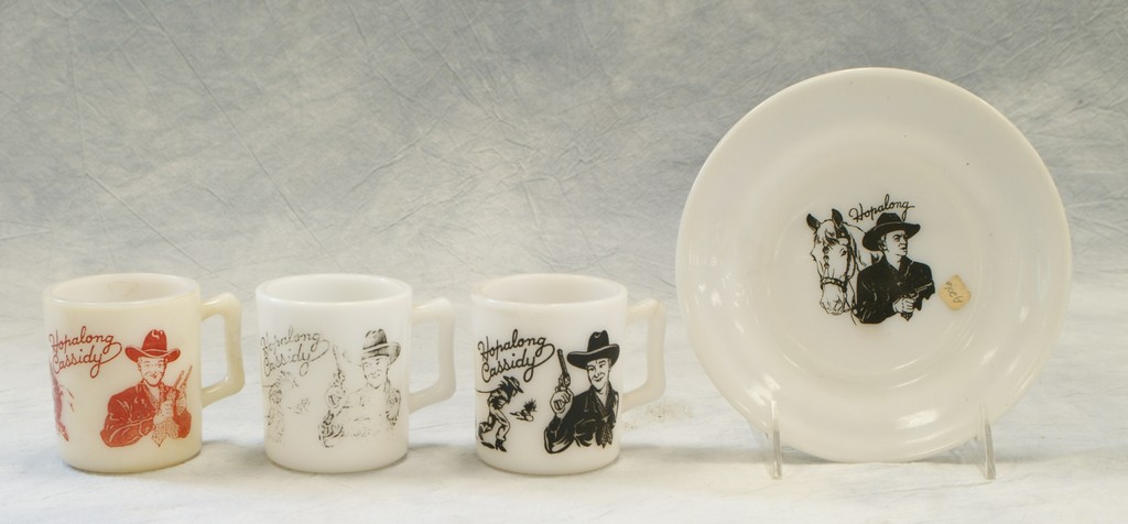 Appraisal: Hopalong Cassidy milk glass dinnerware mugs tall plate dia