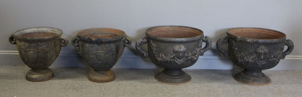 Appraisal: Pairs Of Antique Continental Cast Iron Urns Both with decoration