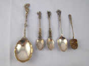 Appraisal: Five various silver spoons including a fruit serving spoon a