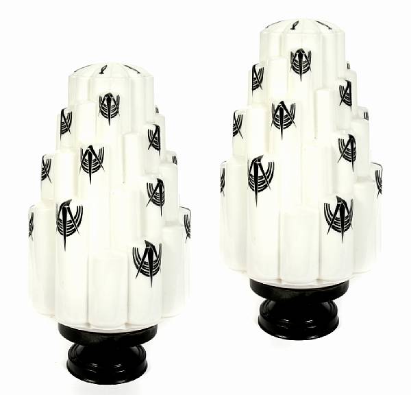 Appraisal: A pair of Art Deco style molded and stenciled glass