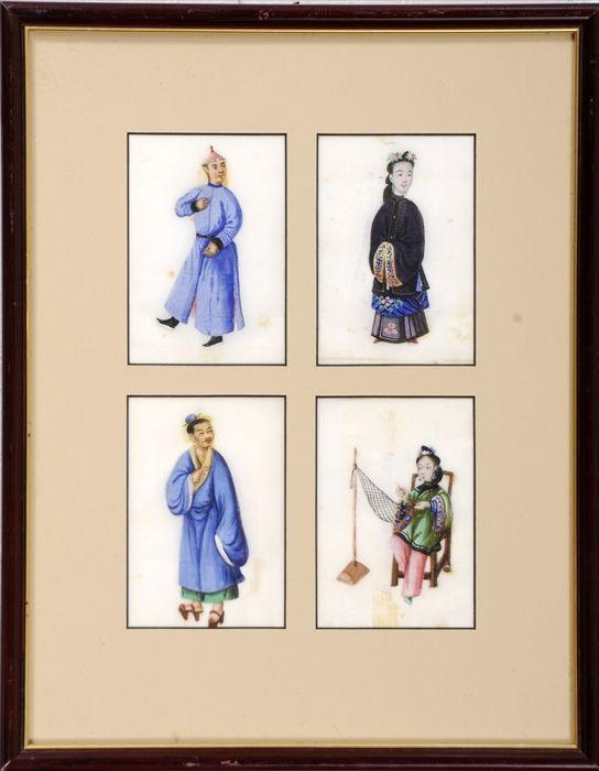 Appraisal: Chinese School th C Four Figures Gouache on paper matted