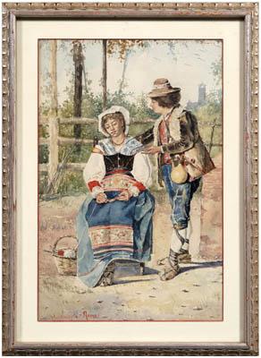 Appraisal: Italian School watercolor Sambusseti Italian couple in a landscape signed