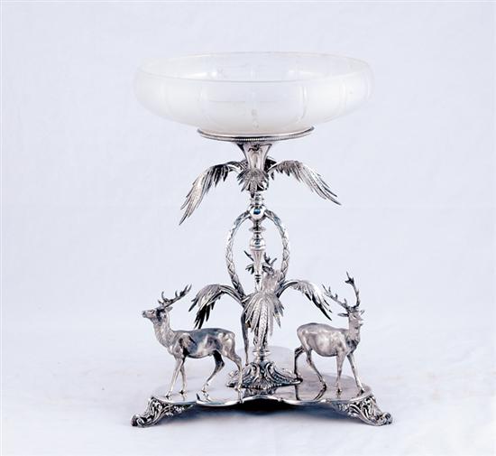 Appraisal: English silverplate crystal centerpiece probably Elkington Co circa frosted shallow