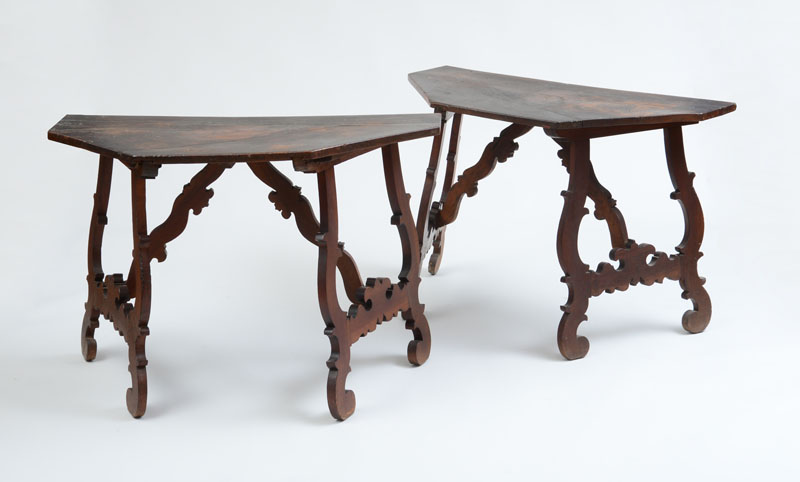 Appraisal: PAIR OF ITALIAN BAROQUE STYLE WALNUT CONSOLE TABLES x x