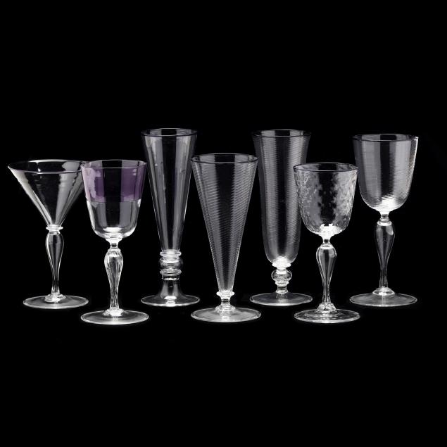 Appraisal: DANTE MARIONI AMERICAN B SEVEN ASSORTED BLOWN CLEAR GLASS STEMS