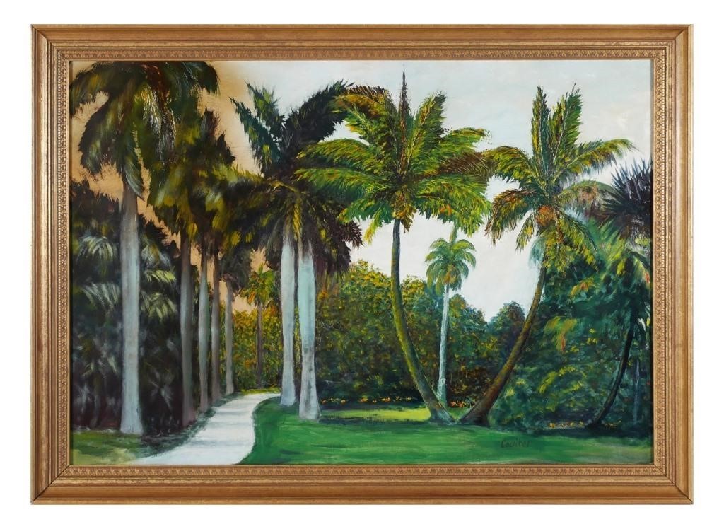 Appraisal: Oil on board painting of the grounds at Fairchild Gardens