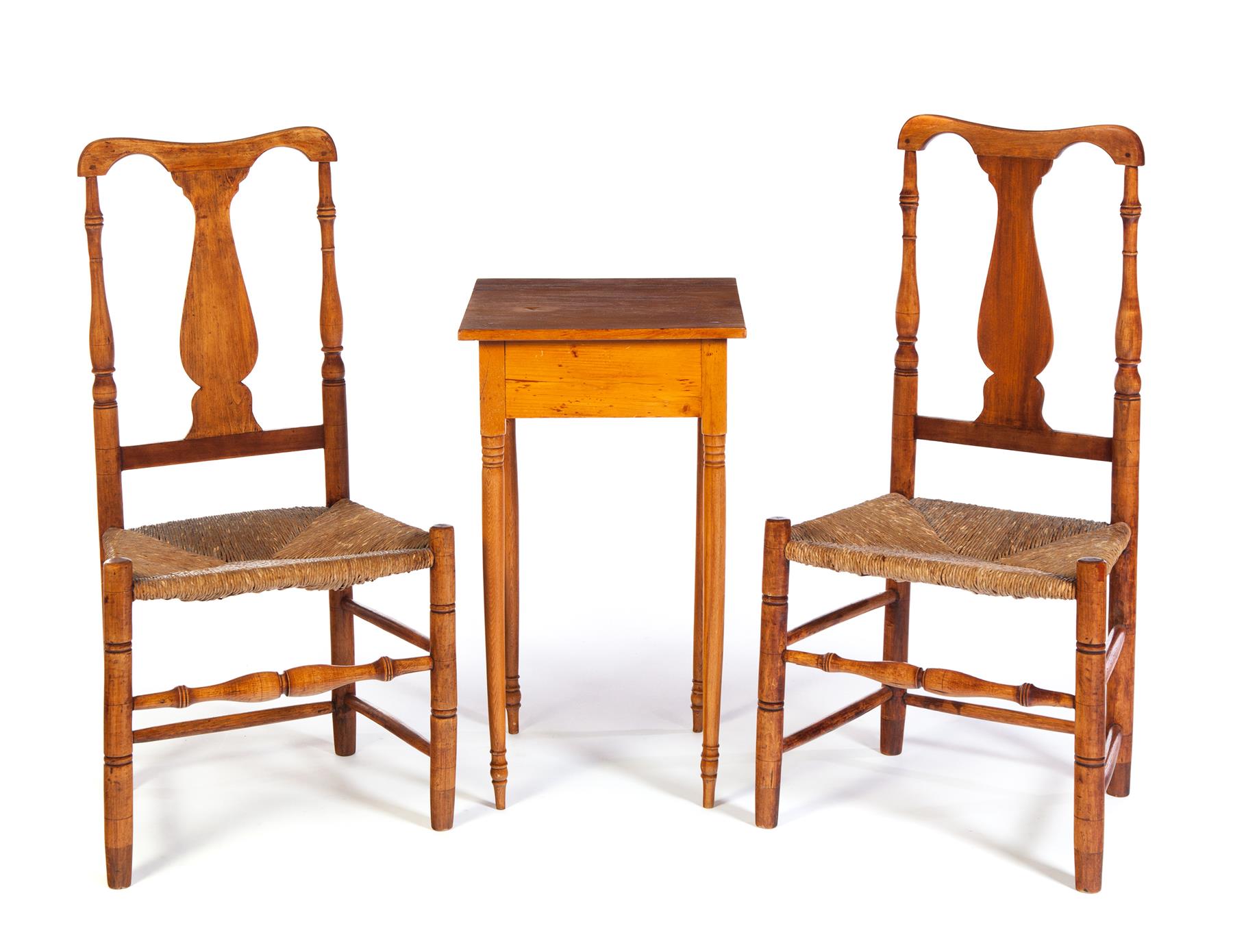 Appraisal: PAIR OF QUEEN ANNE SIDE CHAIRS AND A WORK TABLE