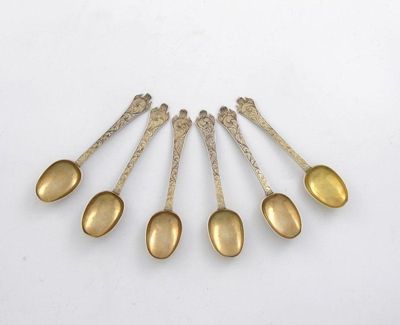 Appraisal: A set of six late th silver-gilt Trefid tea spoons