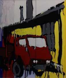 Appraisal: Jasper Knight born Red Truck at Dazhanzi mixed media signed