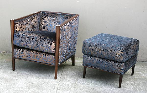 Appraisal: A pair of Art Deco style club chairs and ottoman