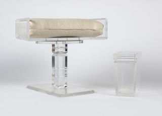 Appraisal: Clear Lucite vanity swivel stool and wastebasket Circa s each