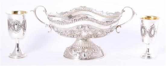 Appraisal: Sterling centerbowl and goblets floral-chased ovoid bowl on pedestal H