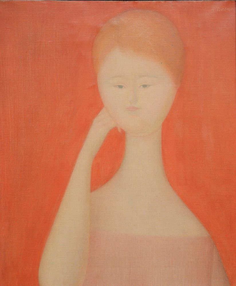 Appraisal: Antonio Bueno - Portrait of a Girl with Red Background