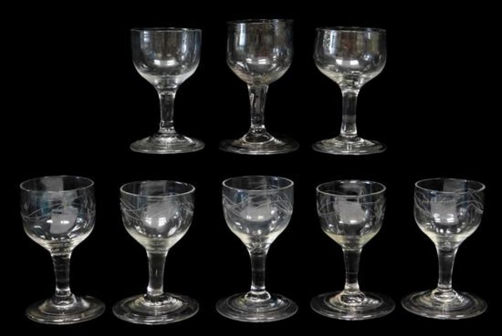 Appraisal: Eight late th C small cordial glasses six engraved Continental