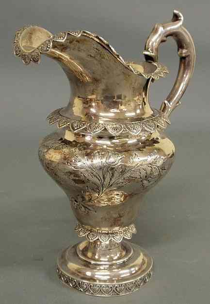 Appraisal: Coin silver presentation pitcher by E Stebbins Co NY finely