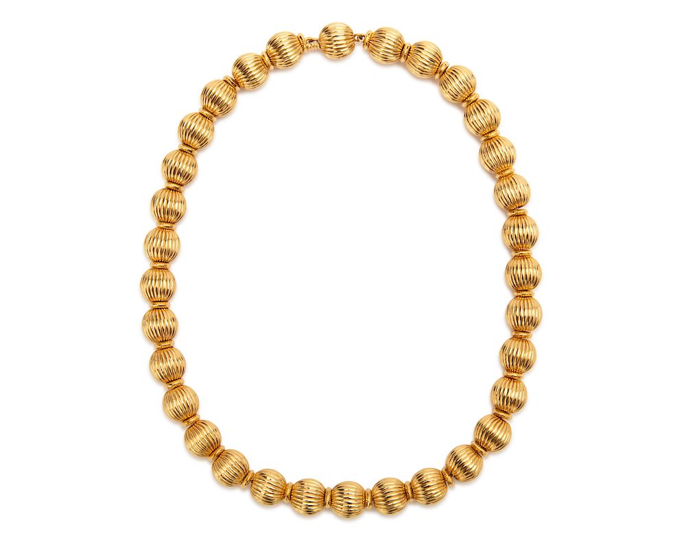 Appraisal: K Gold Bead Necklace K Gold Bead Necklace comprising round