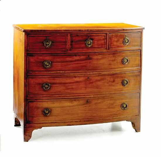 Appraisal: Georgian style bowfront chest of drawers mid- th century D-shaped