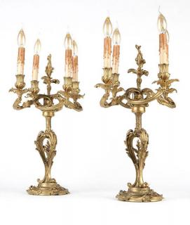 Appraisal: A pair of Louis XV style gilt bronze four Late