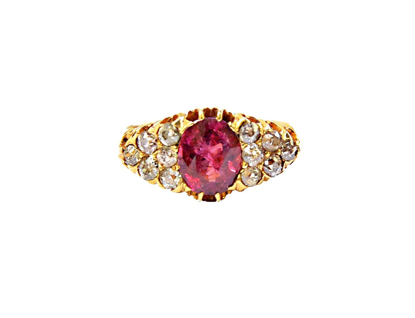 Appraisal: A gold ruby and diamond set ring claw set with