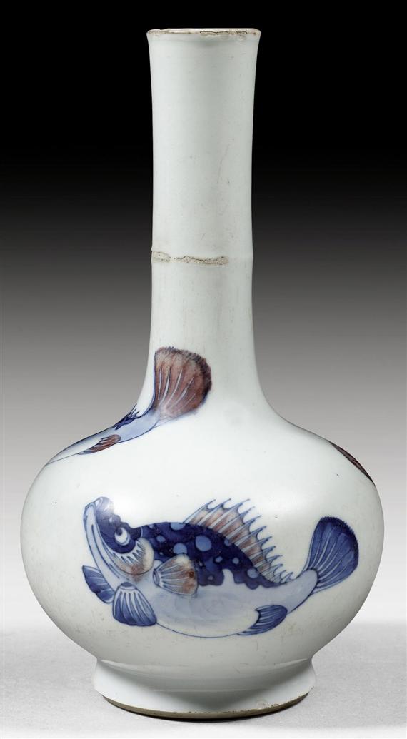 Appraisal: A RARE UNDERGLAZE BLUE AND COPPER RED VASE WITH FISH