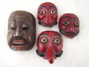 Appraisal: Four Indonesian carved and painted hardwood theatre masks one with