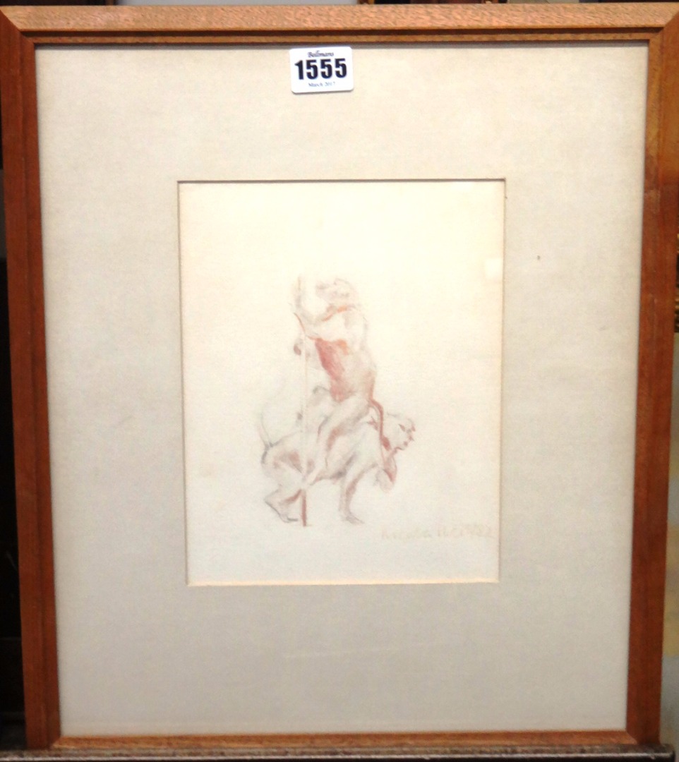 Appraisal: Nicola Hicks b Monkeys conte crayon signed and dated '