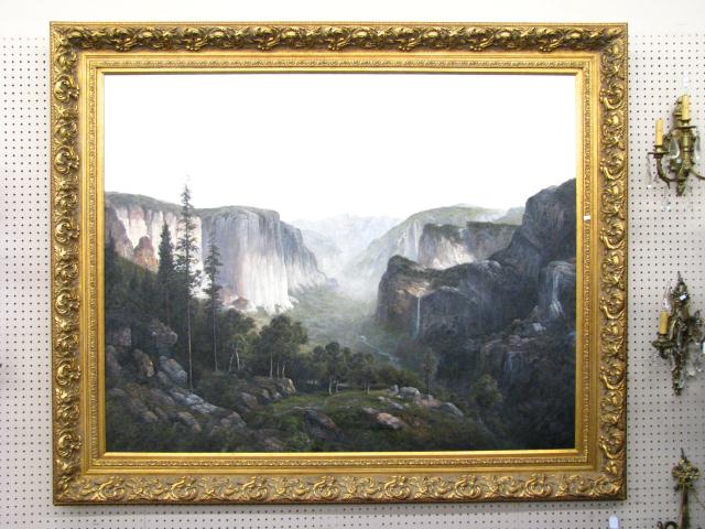 Appraisal: Large European Style Decorator Oil Painting depicting a mountain landscape