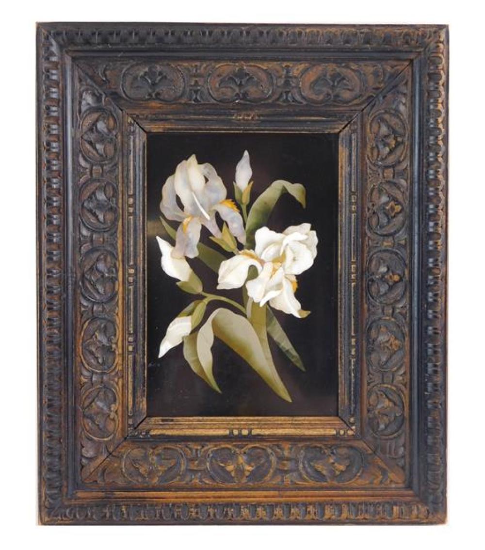 Appraisal: Pietra dura plaque Italian th C depicting blooming irises on