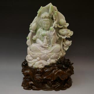 Appraisal: MAGNIFICENT CHINESE CARVED LAVENDER AND GREEN JADEITE GUANYIN NO RESERVE