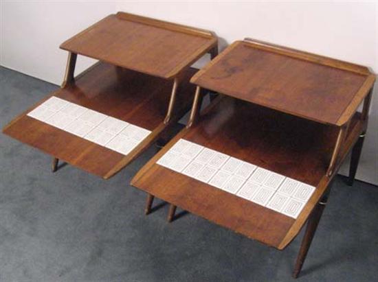 Appraisal: Pair Lane Walnut Side Tables walnut with inset white ceramic