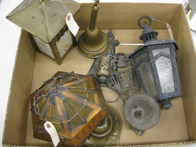 Appraisal: Group of Old Lighting carmel slag lantern in Arts Crafts