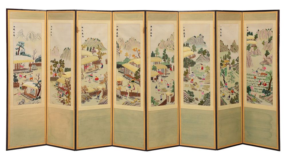 Appraisal: Asian Woven Silk Eight Panel Room Screen Chinese or Korean