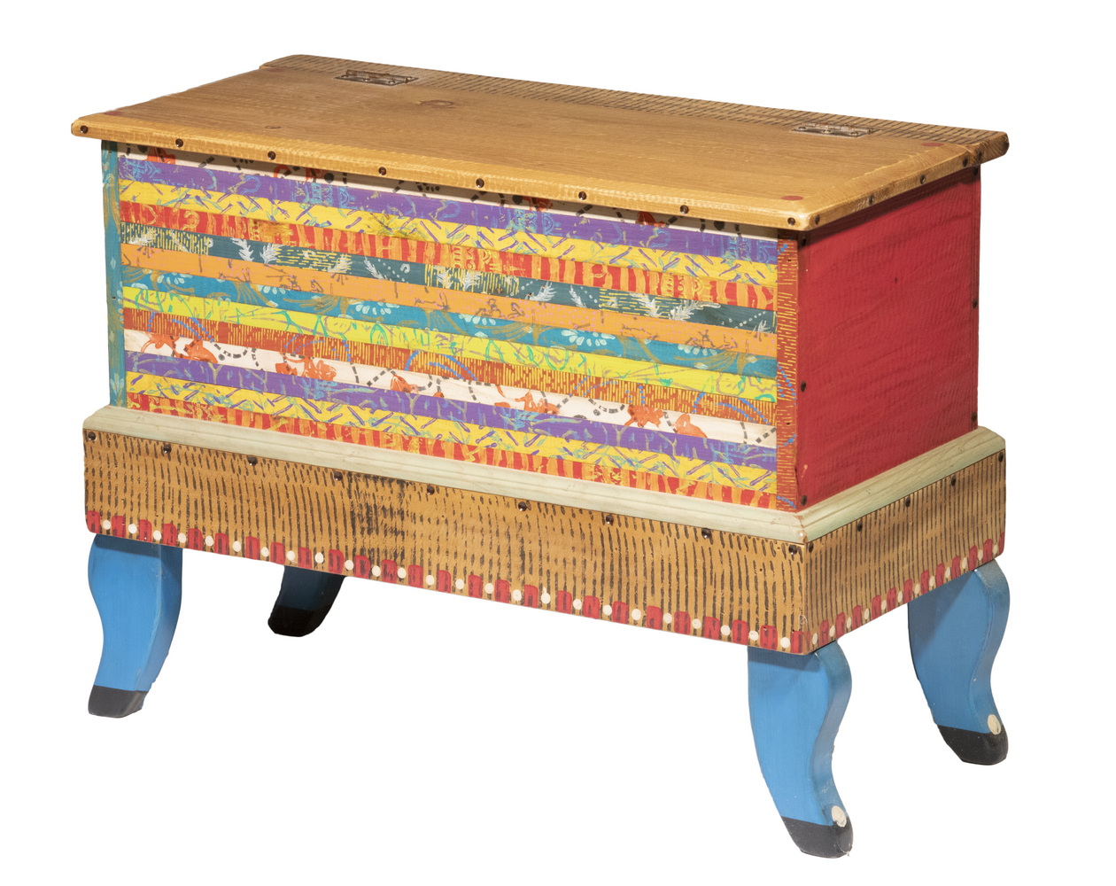 Appraisal: COLORFUL MODERN PAINTED SMALL FOOTED TRUNK BY SHOESTRING CREATIONS OF