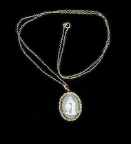 Appraisal: Wedgwood Green Jasper Cameo With Seed Pearl Framed Gold Necklace