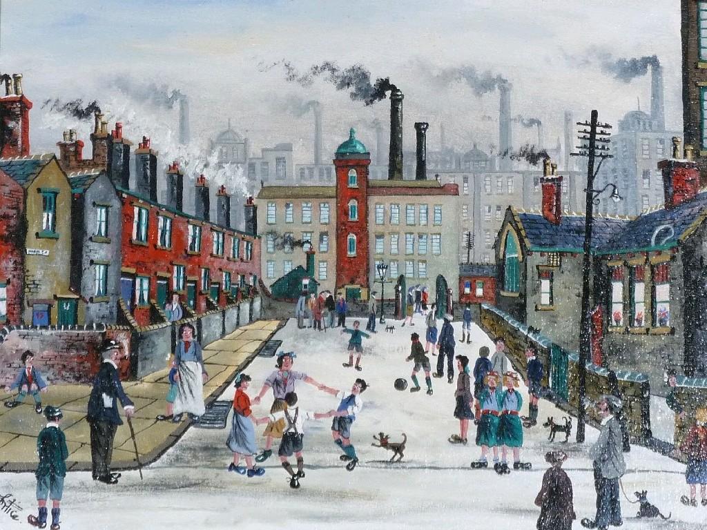 Appraisal: ALAN TORTICE b ACRYLIC ON BOARD A northern townscape with