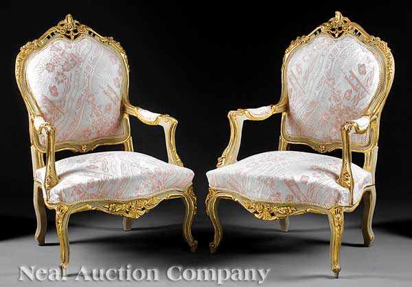 Appraisal: A Pair of Antique Louis XV-Style Carved Painted and Gilt