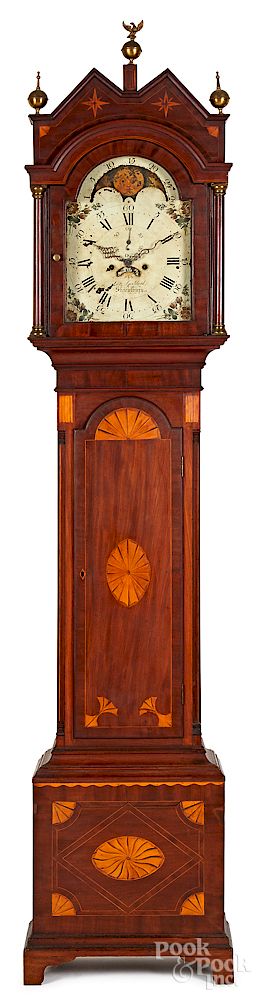 Appraisal: Massachusetts Federal mahogany tall case clock Massachusetts Federal mahogany tall