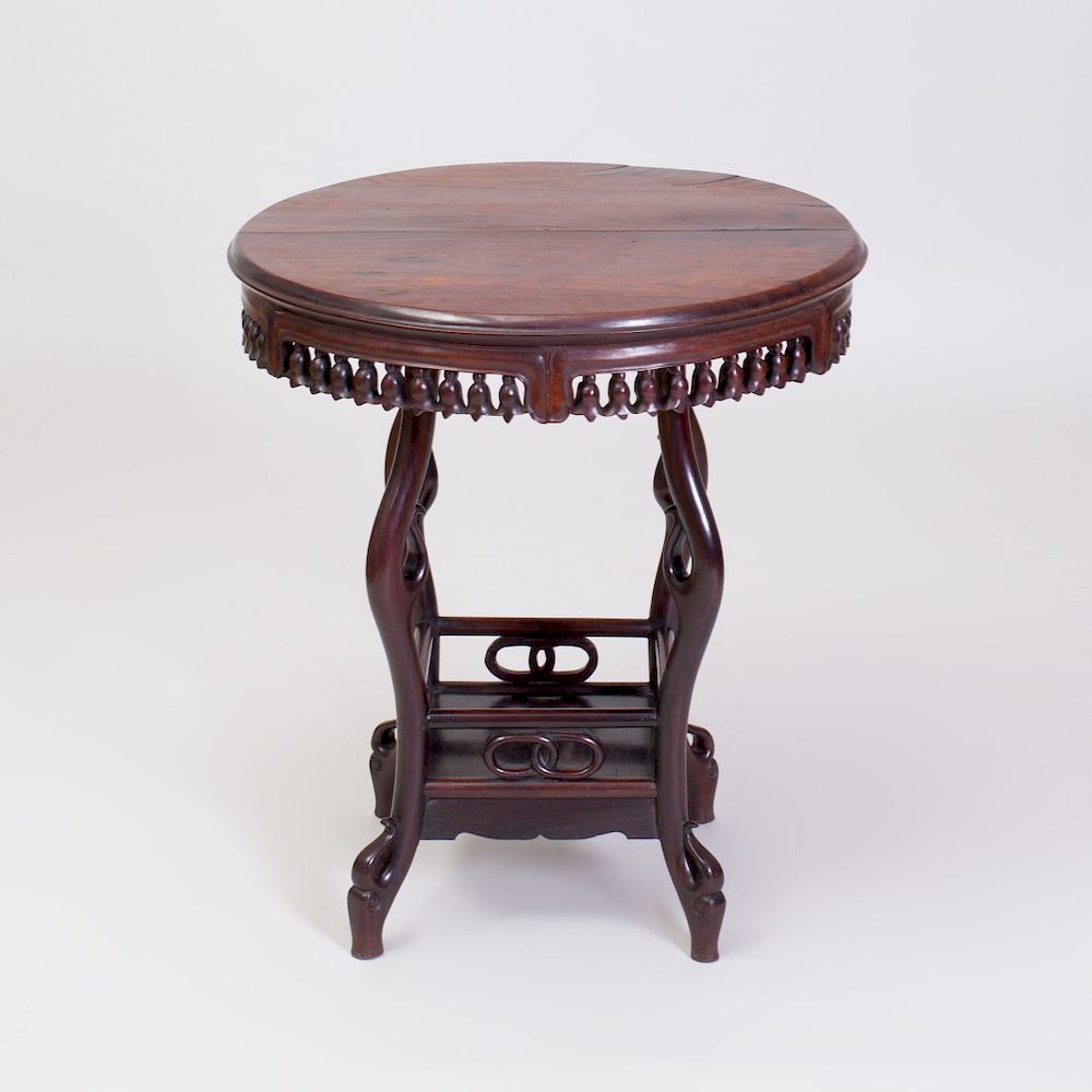 Appraisal: Unusual Chinese Export Rosewood Circular Side Table x in Condition